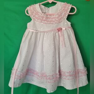 White Pink Baby Girl Dress Bonnie Jean Eyelet Ruffles 24m 2t 18-24mth Toddler